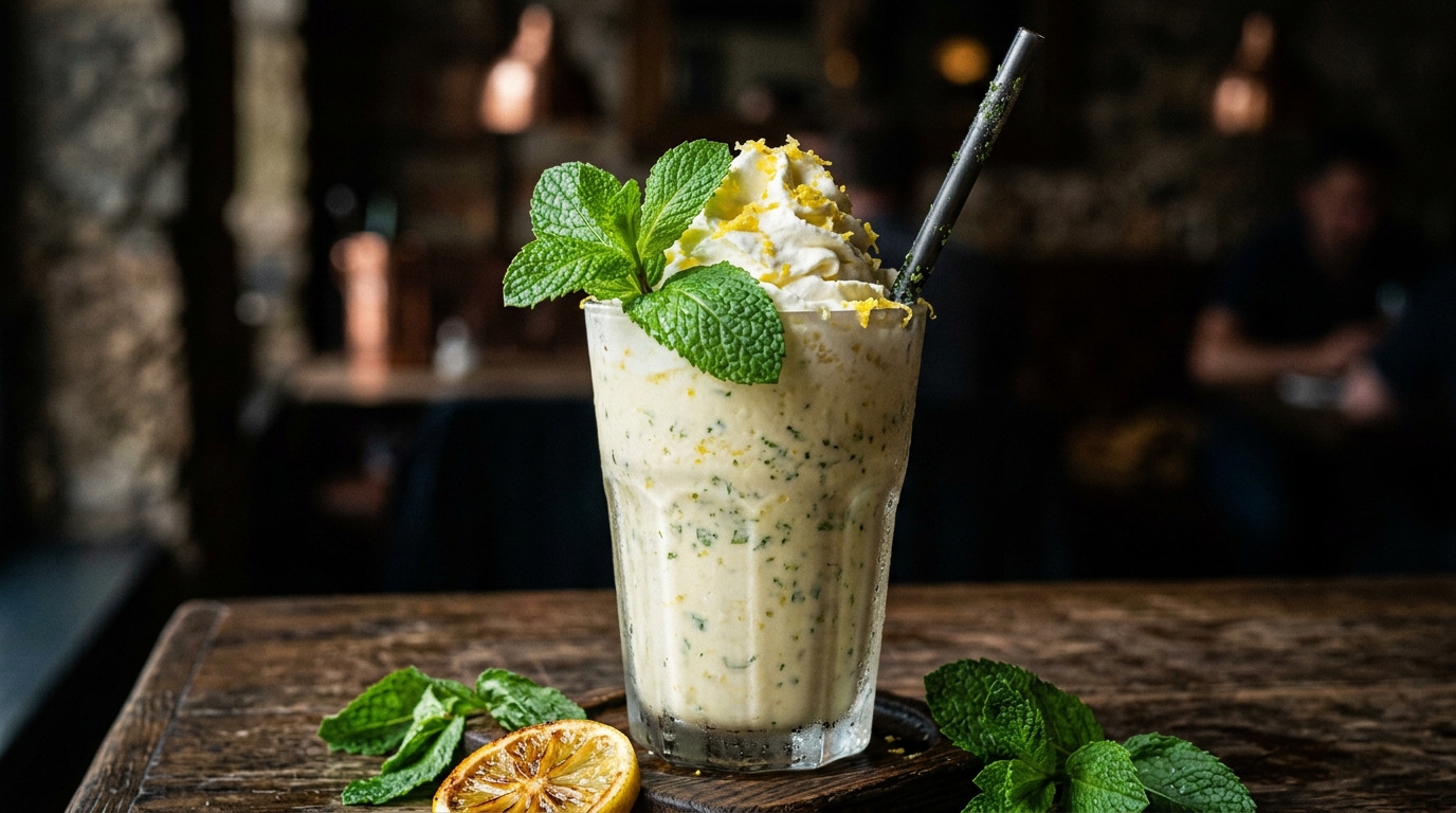 Close-up of zesty lemon and mint milkshake
