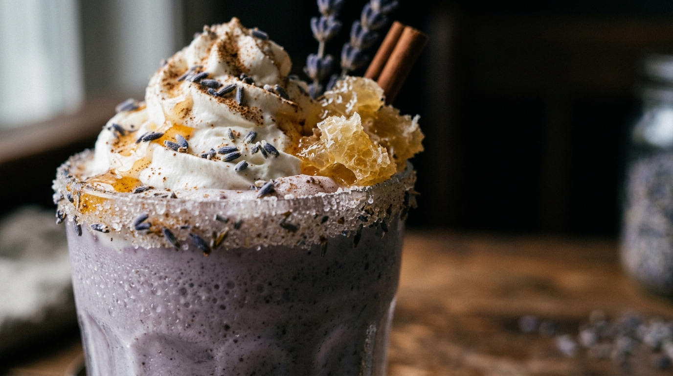 Close-up of spiced honey lavender milkshake