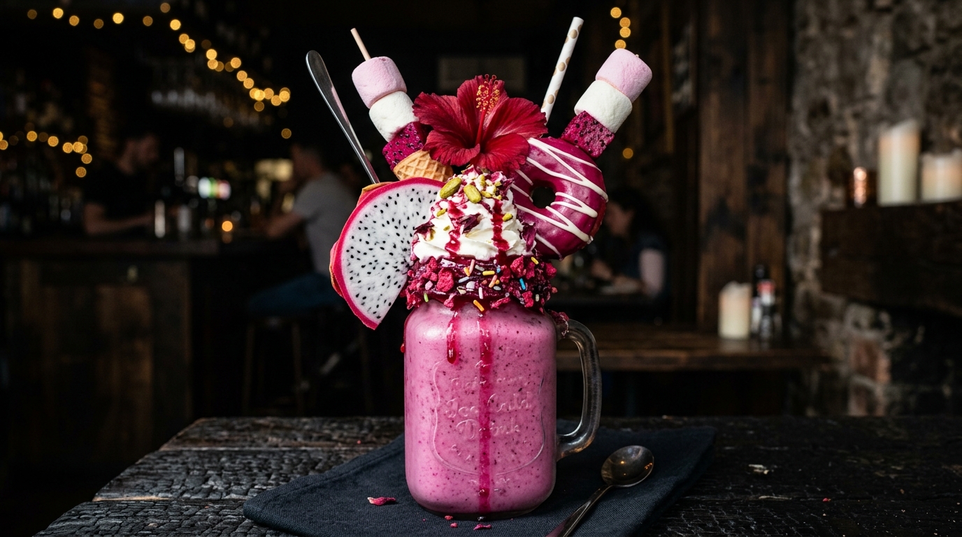 Close-up of dragonfruit hibiscus freakshake