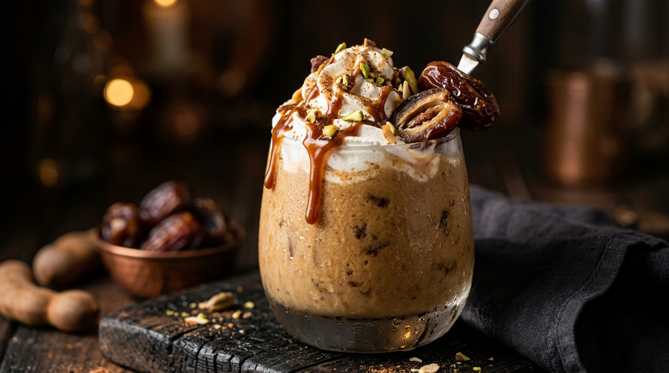 Close-up of tamarind date sweet & tangy milkshake