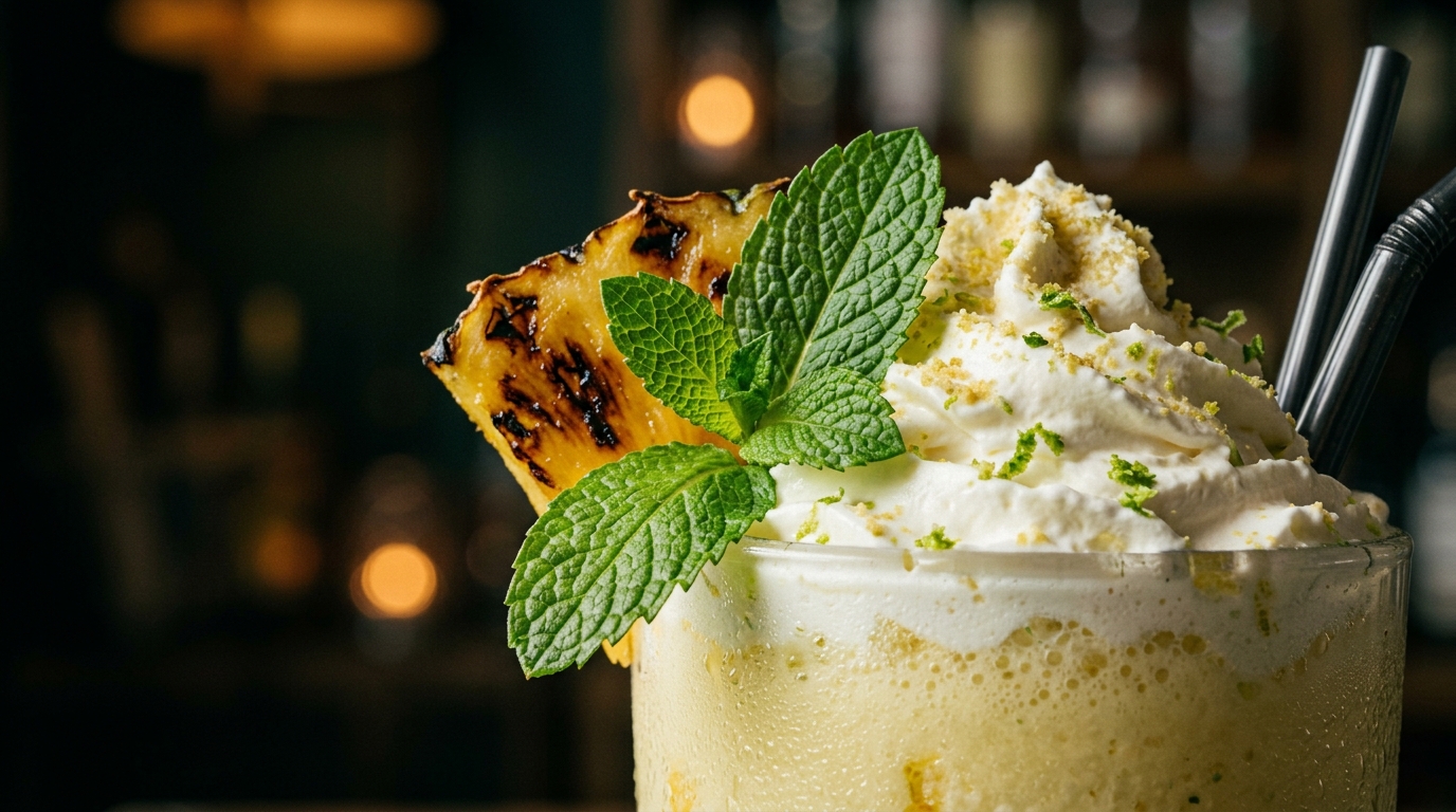 Close-up of zesty pineapple mint milkshake