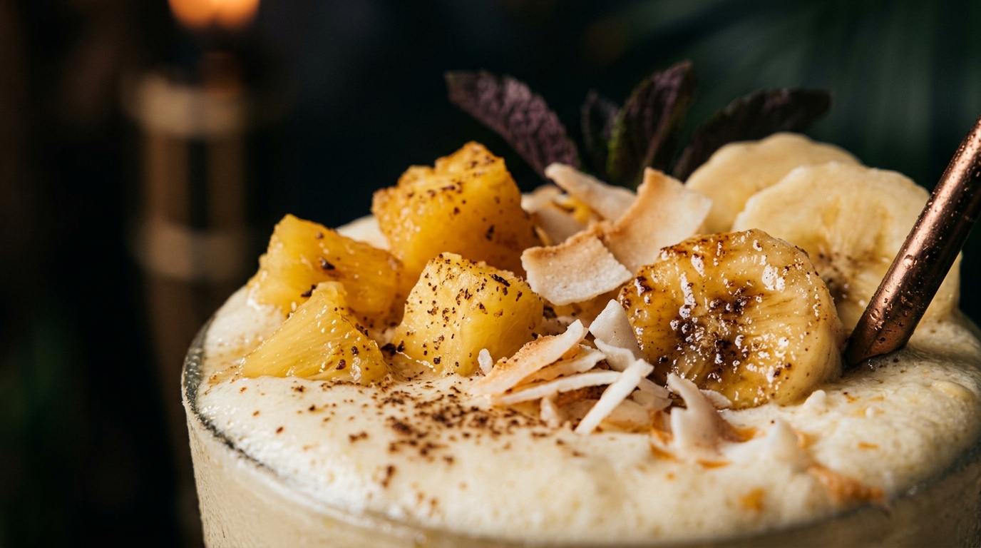 Close-up of tropical pineapple banana milkshake