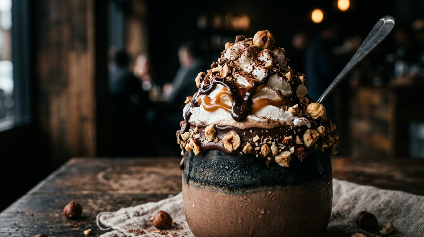 Close-up of hazelnut mocha milkshake