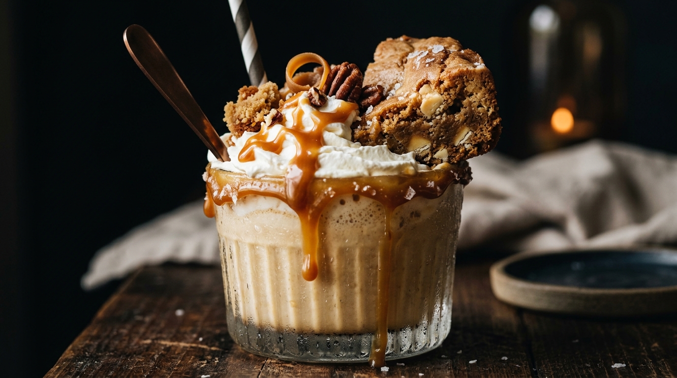 Close-up of butterscotch blondie milkshake