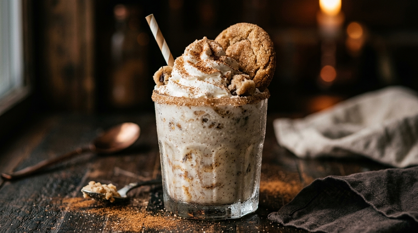 Close-up of snickerdoodle cookie dough milkshake