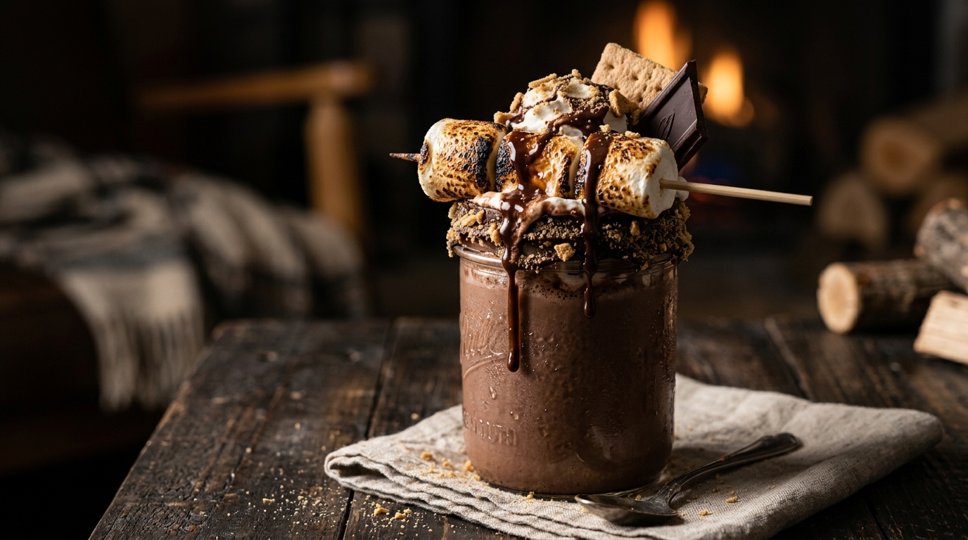 Close-up of s'mores chocolate milkshake