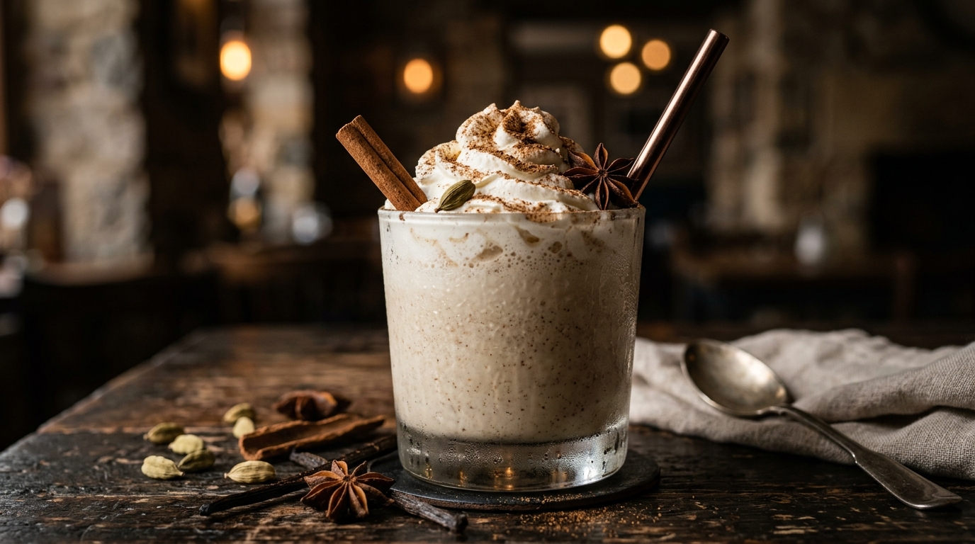 Close-up of chai spiced vanilla milkshake