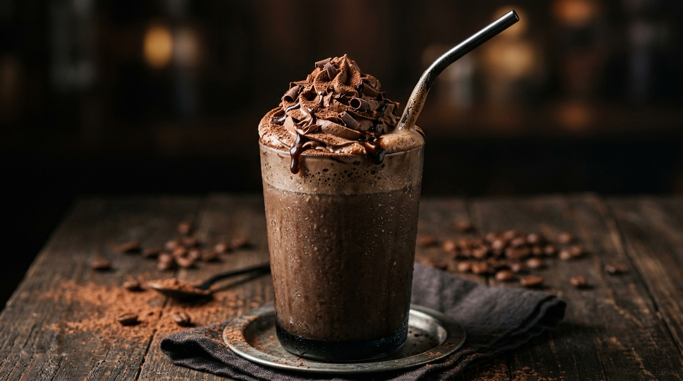 Close-up of espresso chocolate milkshake