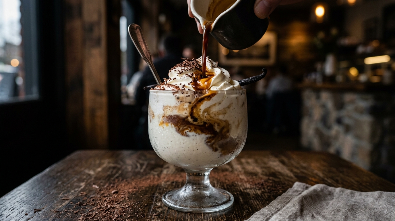Close-up of affogato vanilla bean milkshake