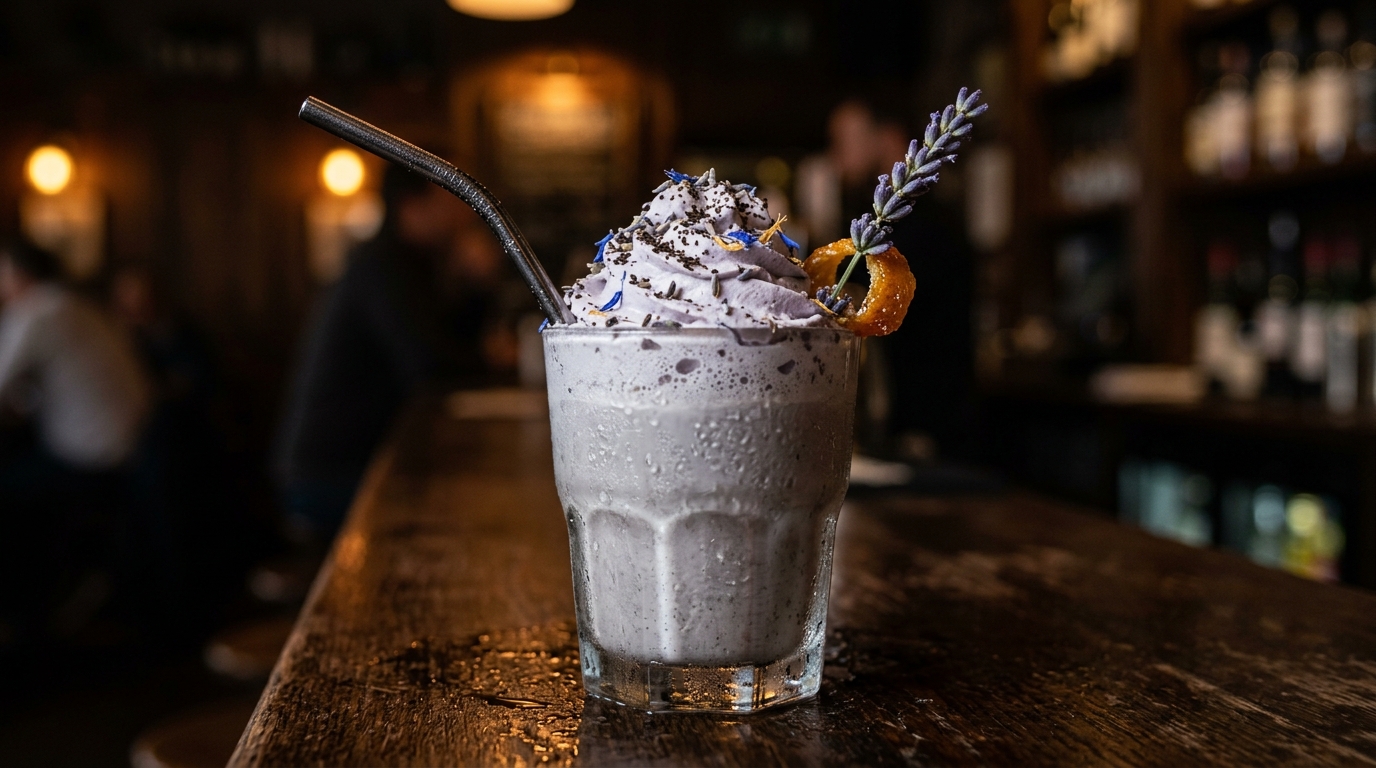 Close-up of london fog earl grey milkshake
