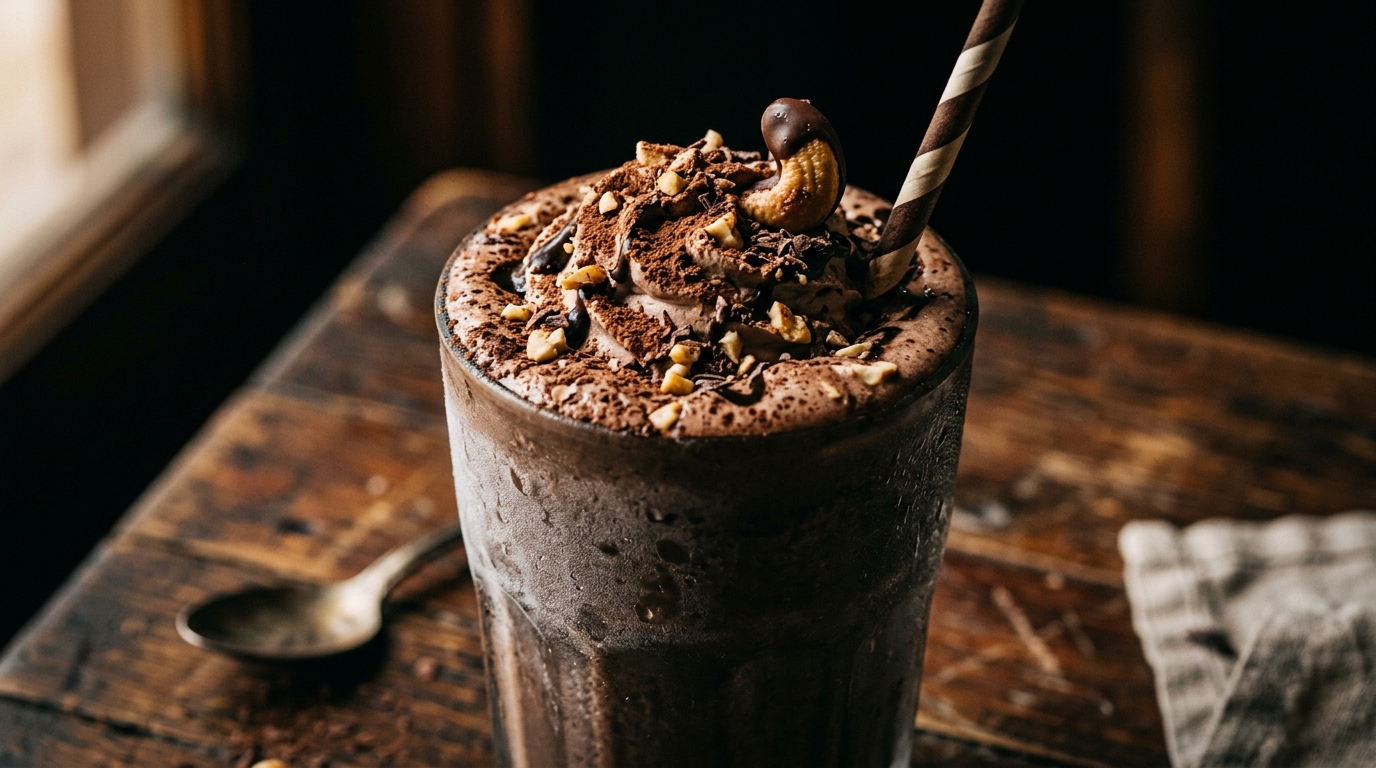 Close-up of mocha cashew milkshake