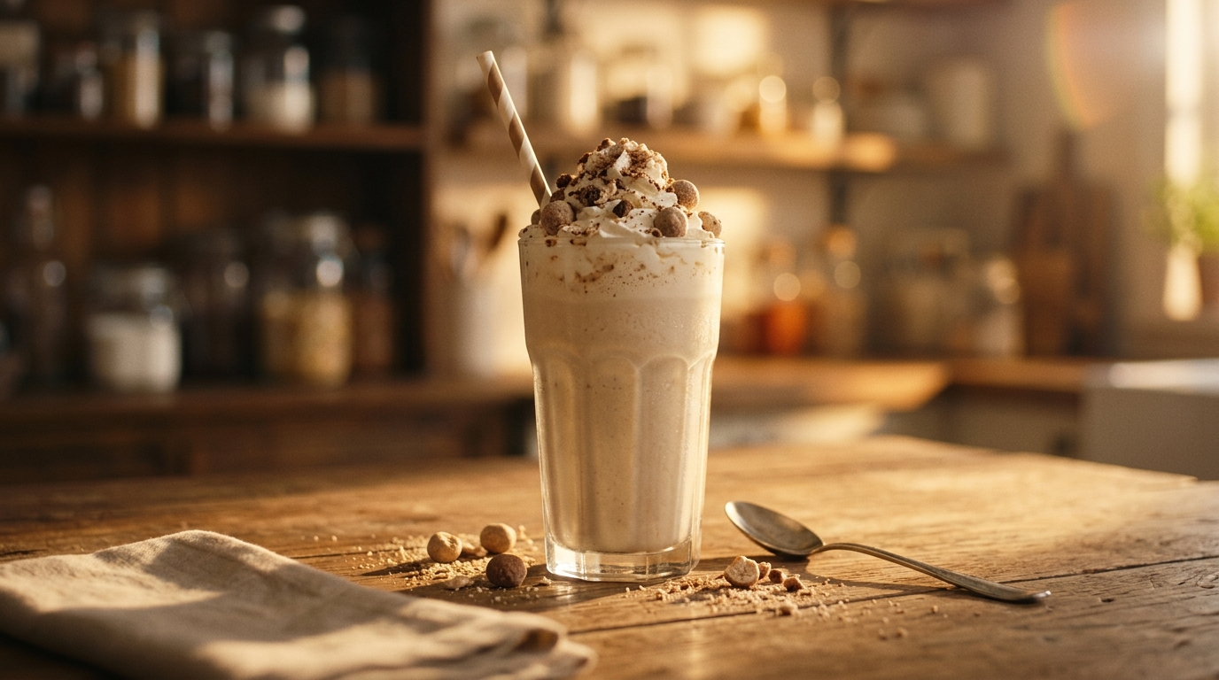 Finished malted milkshake ready to enjoy