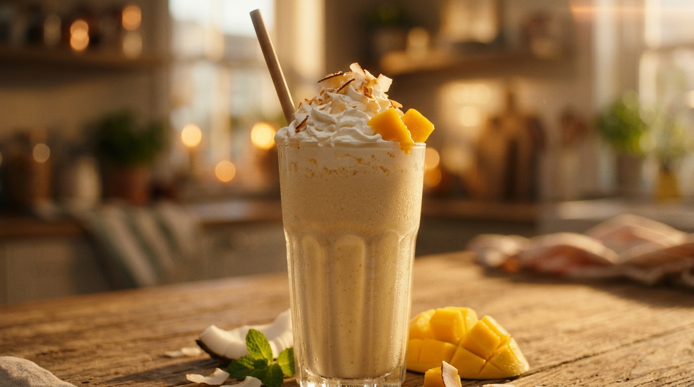 Finished mango coconut milkshake ready to enjoy