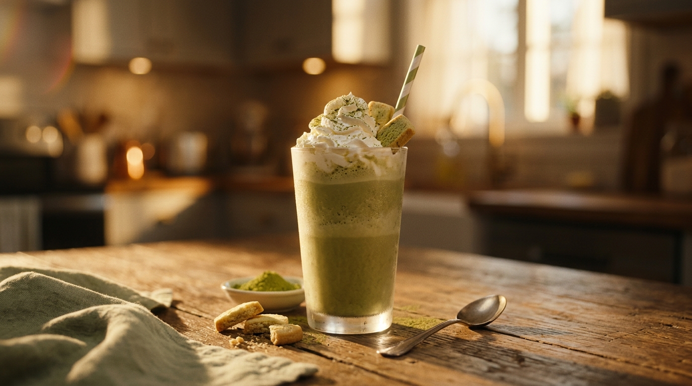 Finished matcha vanilla milkshake ready to enjoy