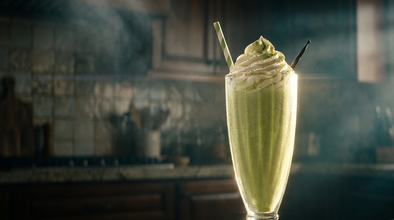 Matcha Vanilla Milkshake - styled presentation