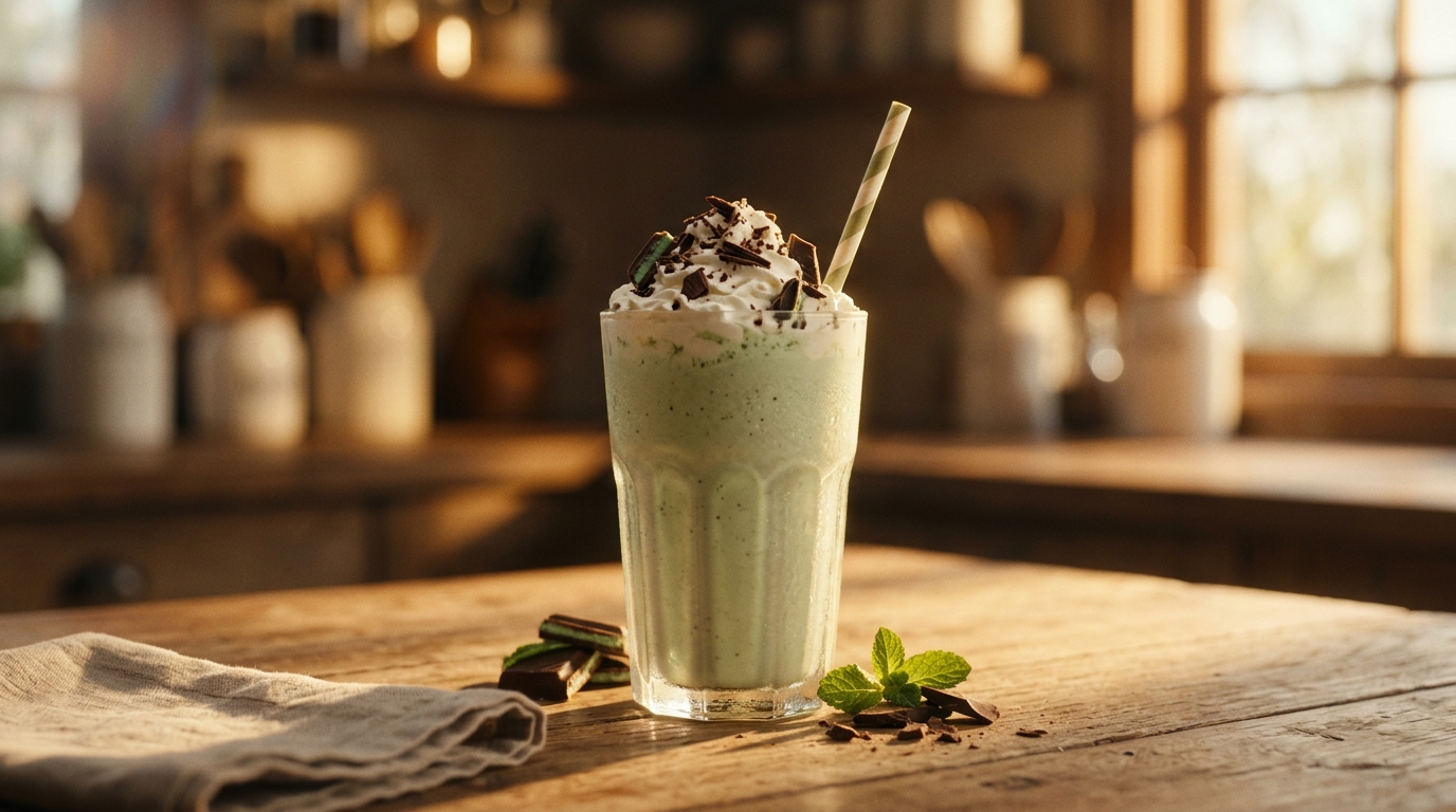 Finished mint chocolate milkshake ready to enjoy