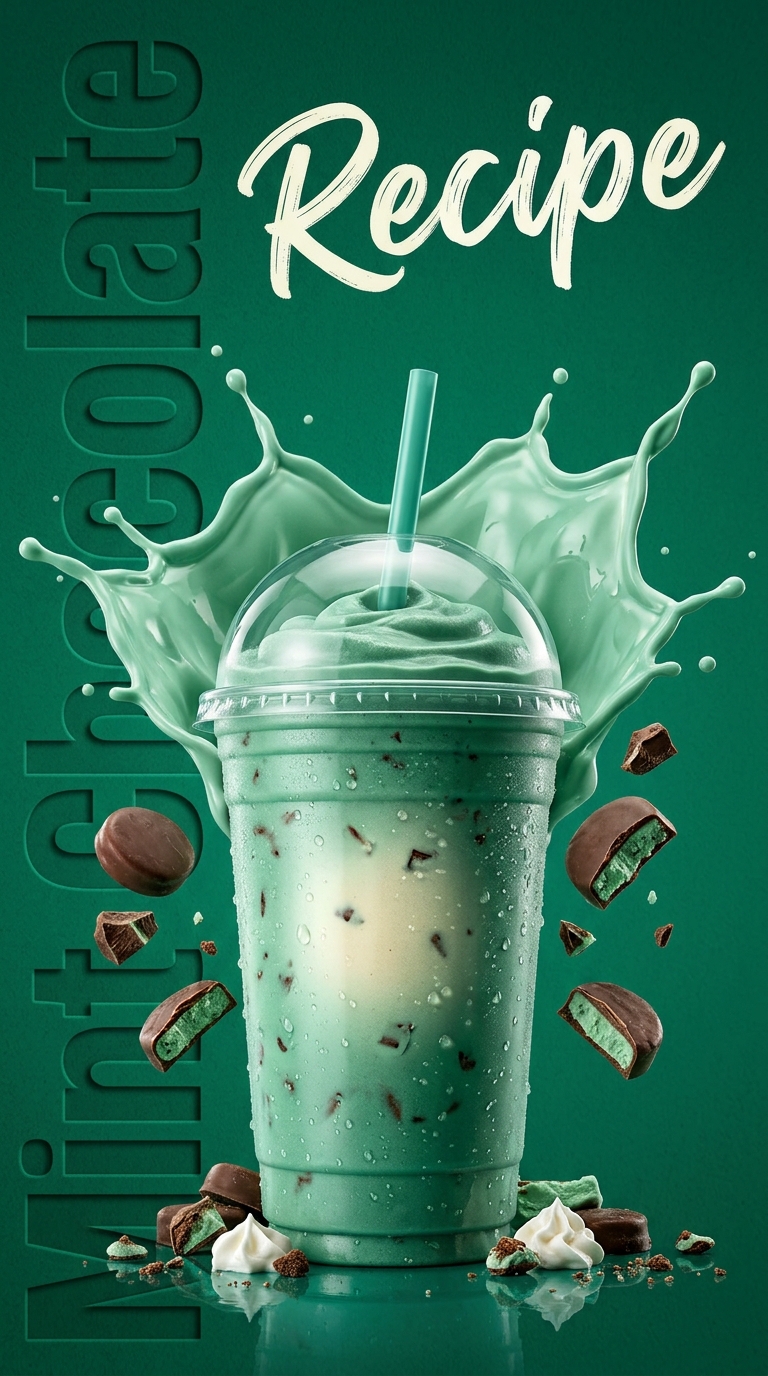 Creamy mint chocolate milkshake topped with whipped cream and chocolate shavings