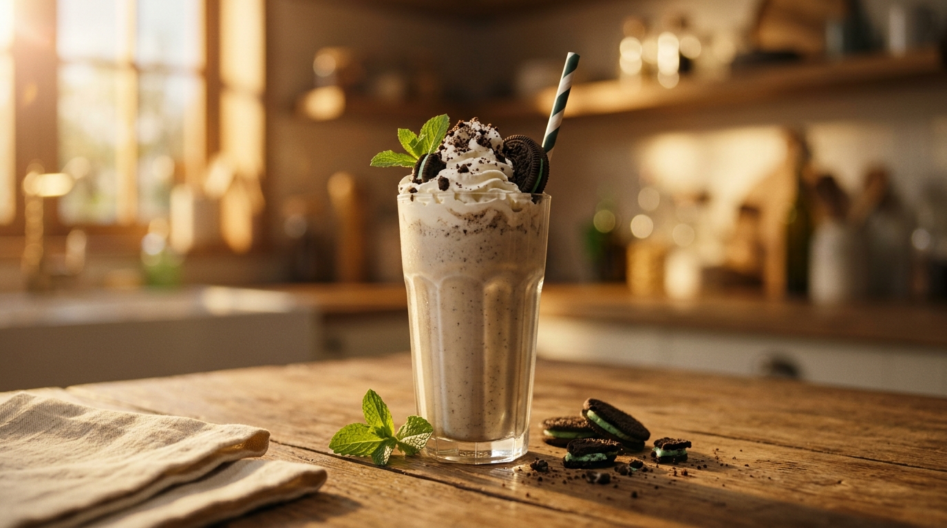 Finished mint cookies and cream milkshake ready to enjoy