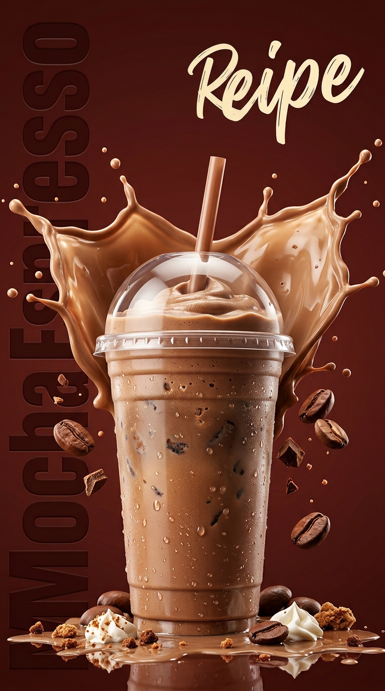 Creamy mocha espresso milkshake topped with whipped cream and chocolate shavings
