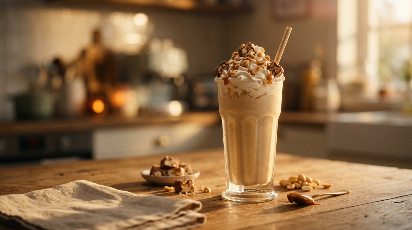 Finished nougat caramel peanut milkshake ready to enjoy