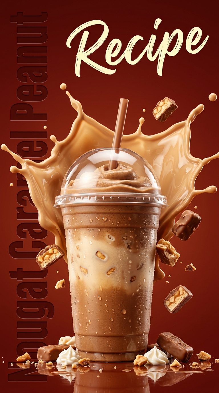 Creamy chocolate caramel peanut milkshake topped with caramel and chopped peanuts