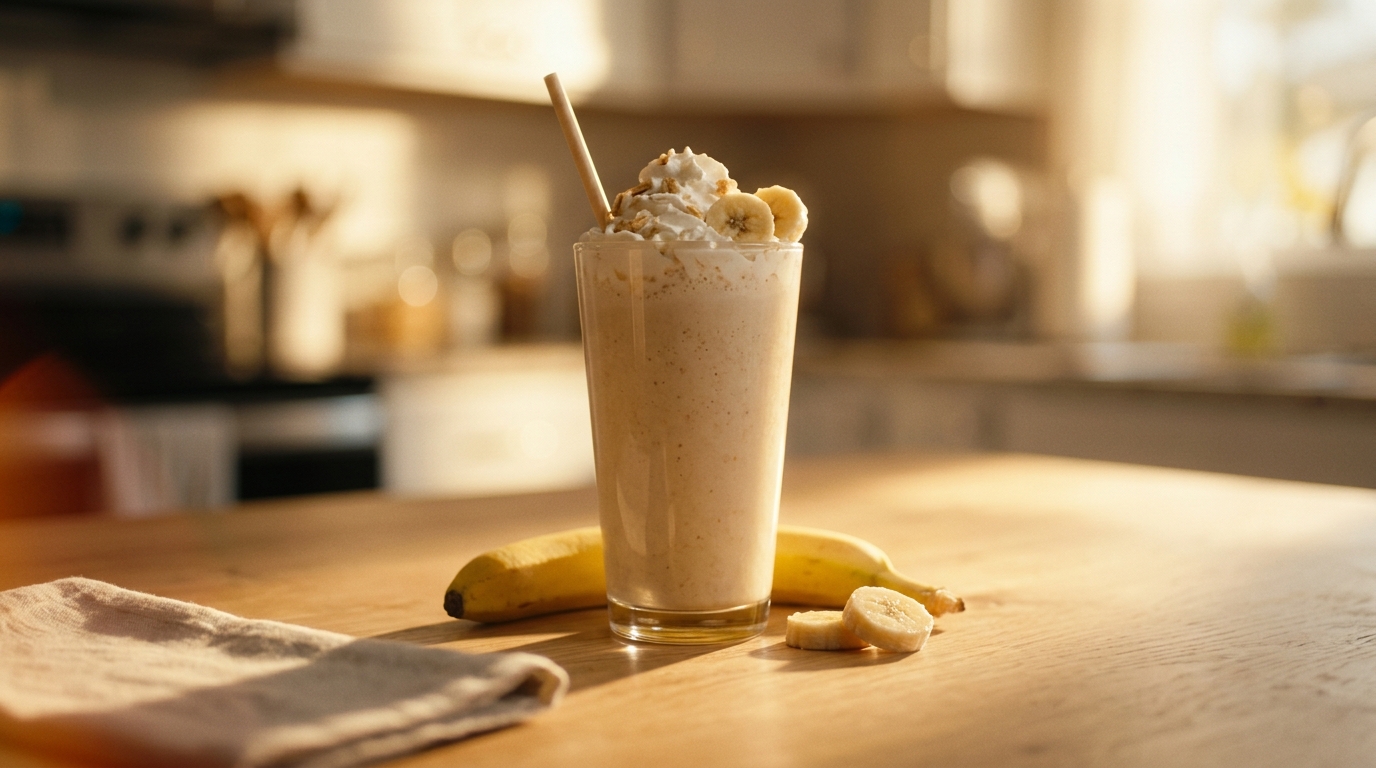 Finished oatmeal banana milkshake ready to enjoy