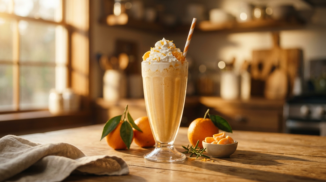 Finished orange cream milkshake ready to enjoy