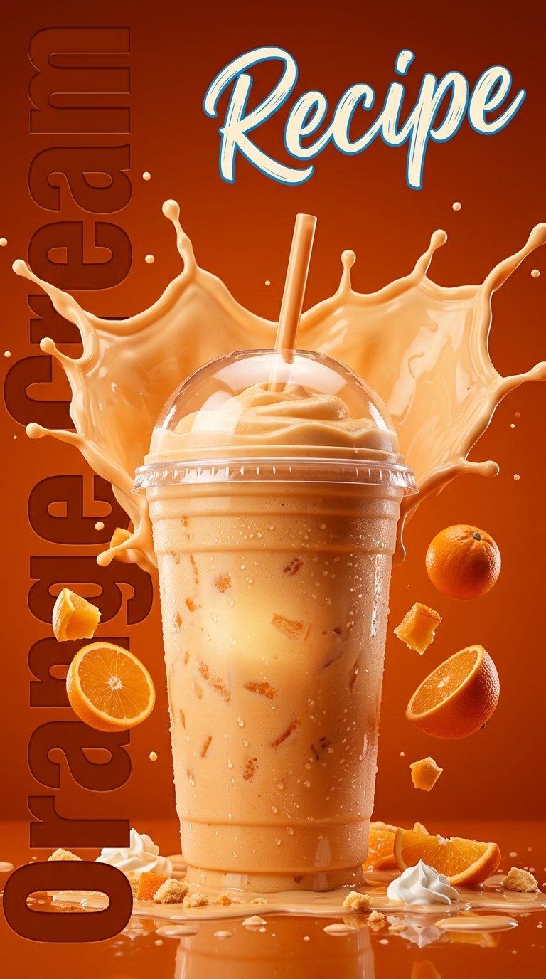 Creamy orange cream milkshake topped with whipped cream and an orange slice in a chilled glass