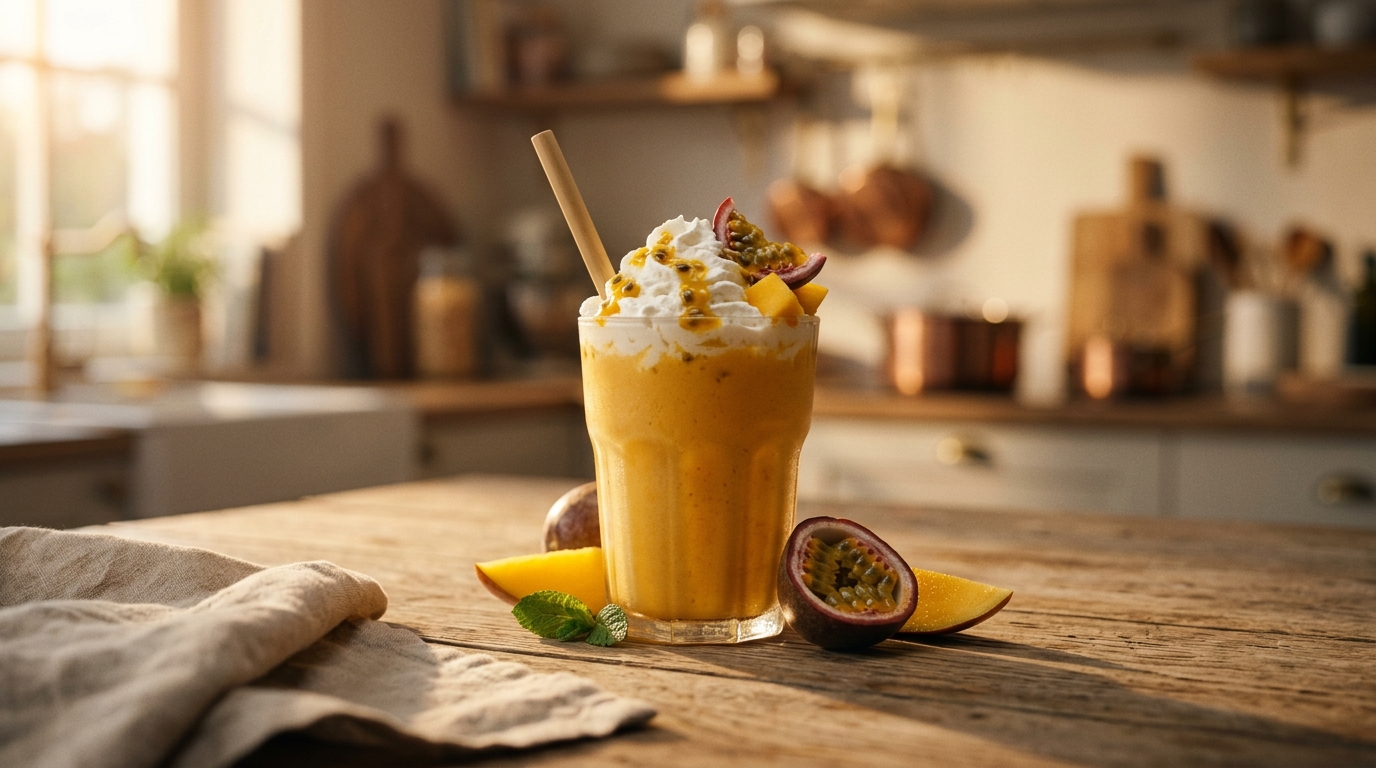 Finished passion fruit mango milkshake ready to enjoy