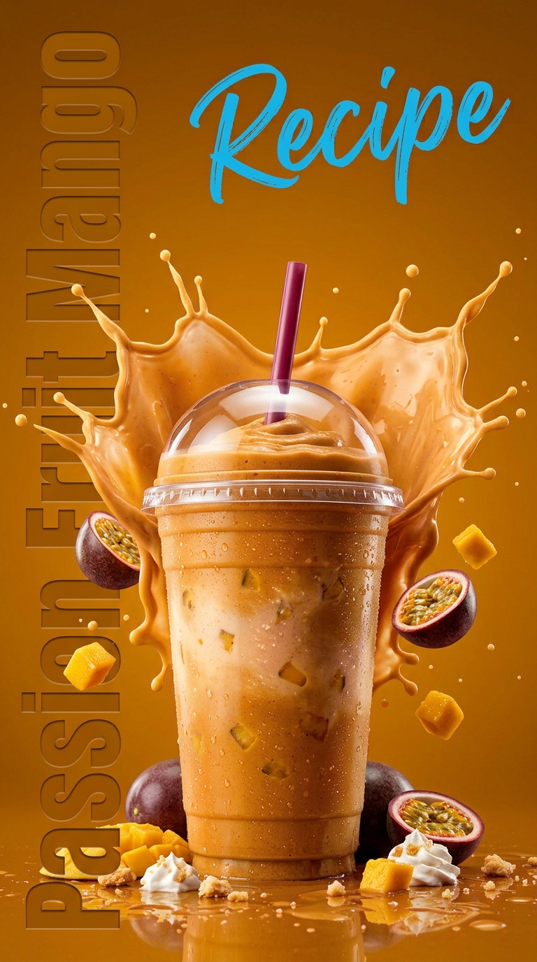 Creamy passion fruit mango milkshake topped with whipped cream and passion fruit