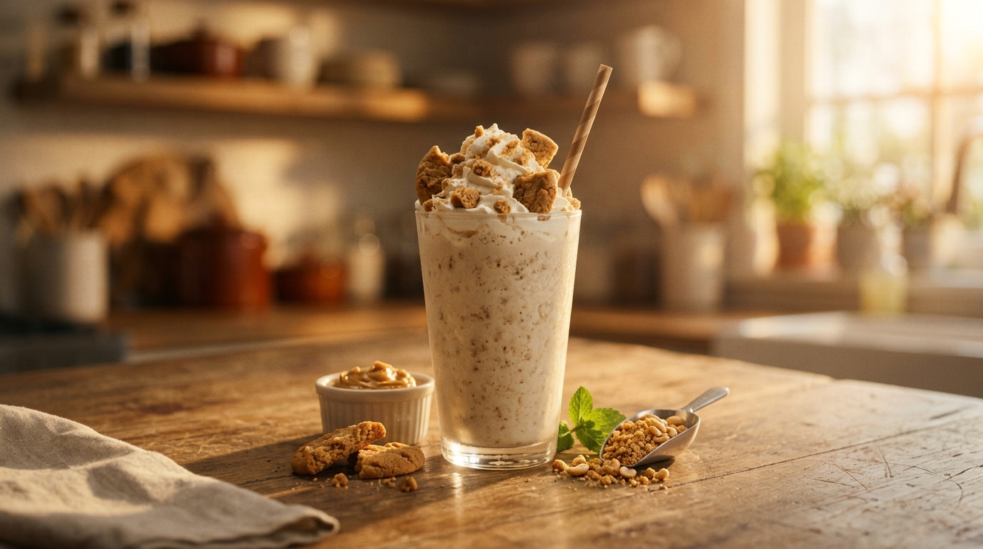 Finished peanut butter cookie milkshake ready to enjoy