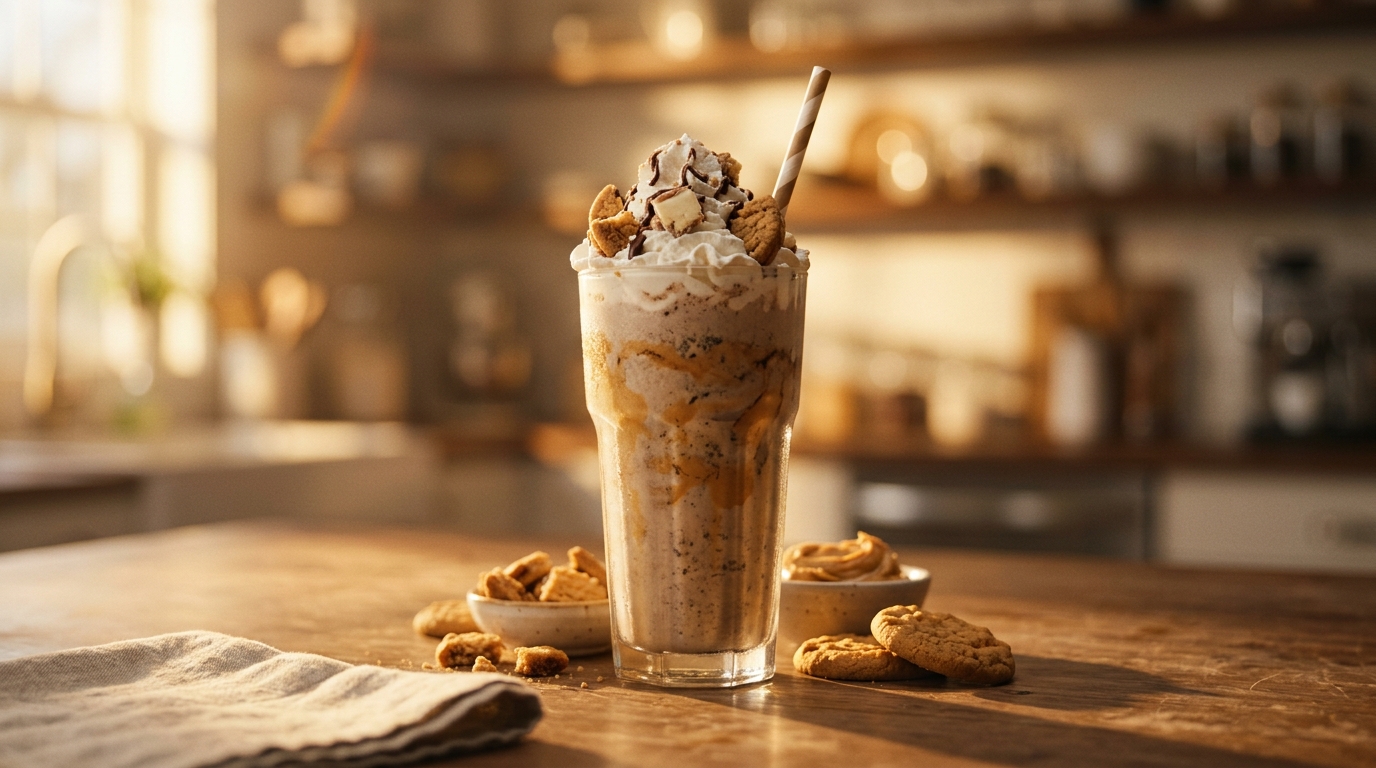 Finished peanut butter cookies and cream milkshake ready to enjoy