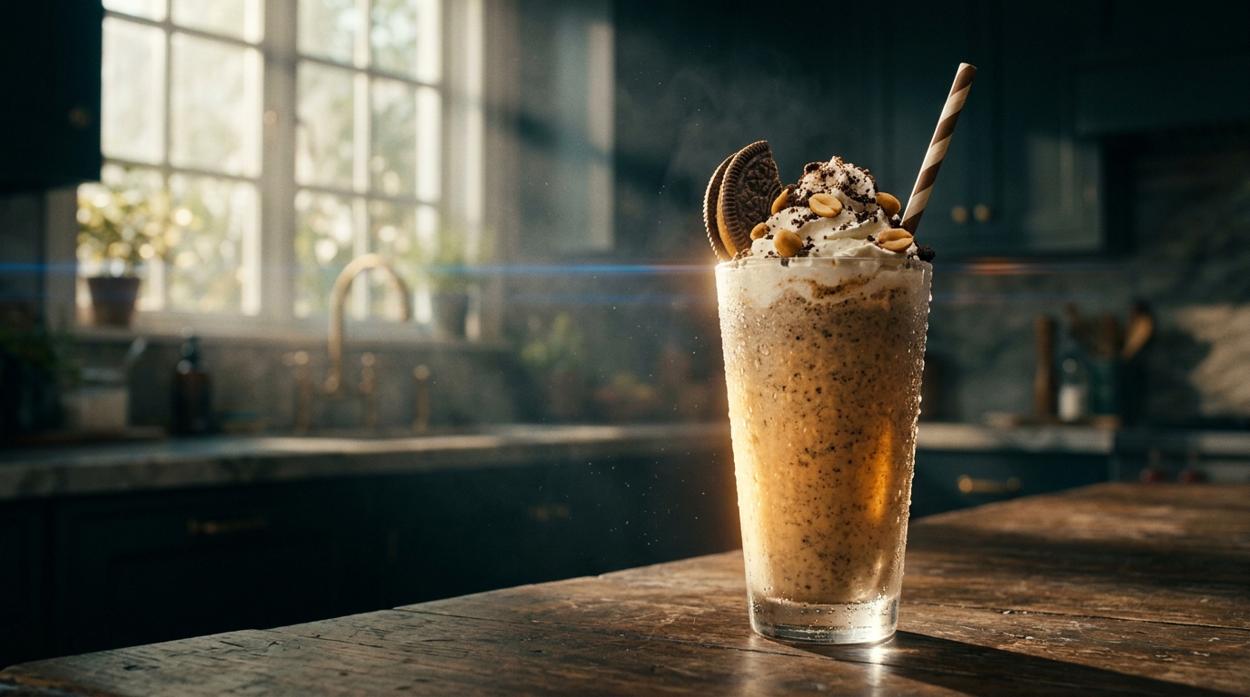 Peanut Butter Cookies And Cream Milkshake - styled presentation