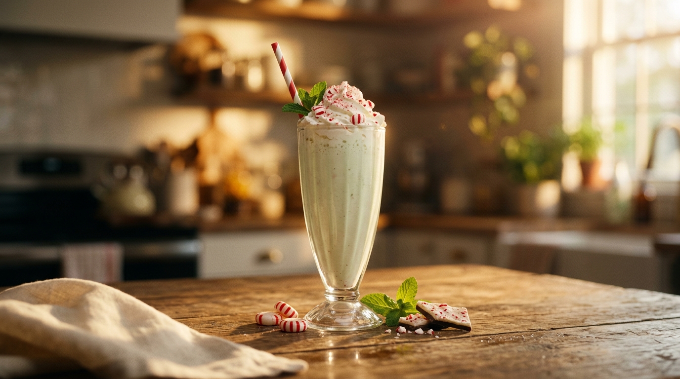 Finished peppermint milkshake ready to enjoy