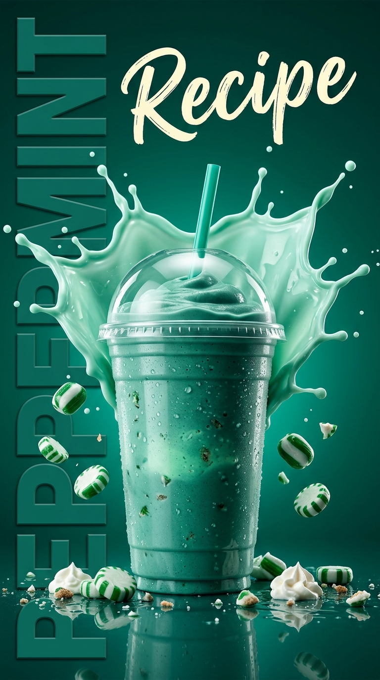 Creamy peppermint milkshake topped with whipped cream and crushed candy canes