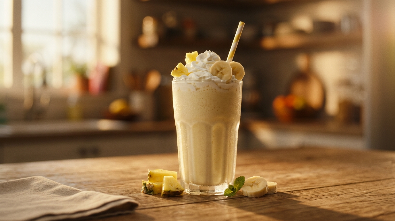 Finished pineapple banana milkshake ready to enjoy