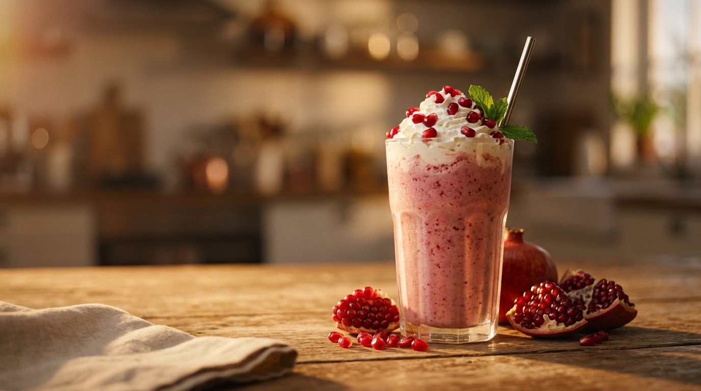 Finished pomegranate milkshake ready to enjoy