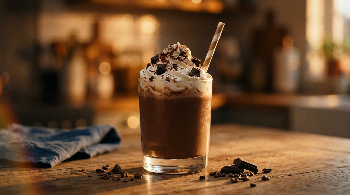 Finished protein chocolate milkshake ready to enjoy