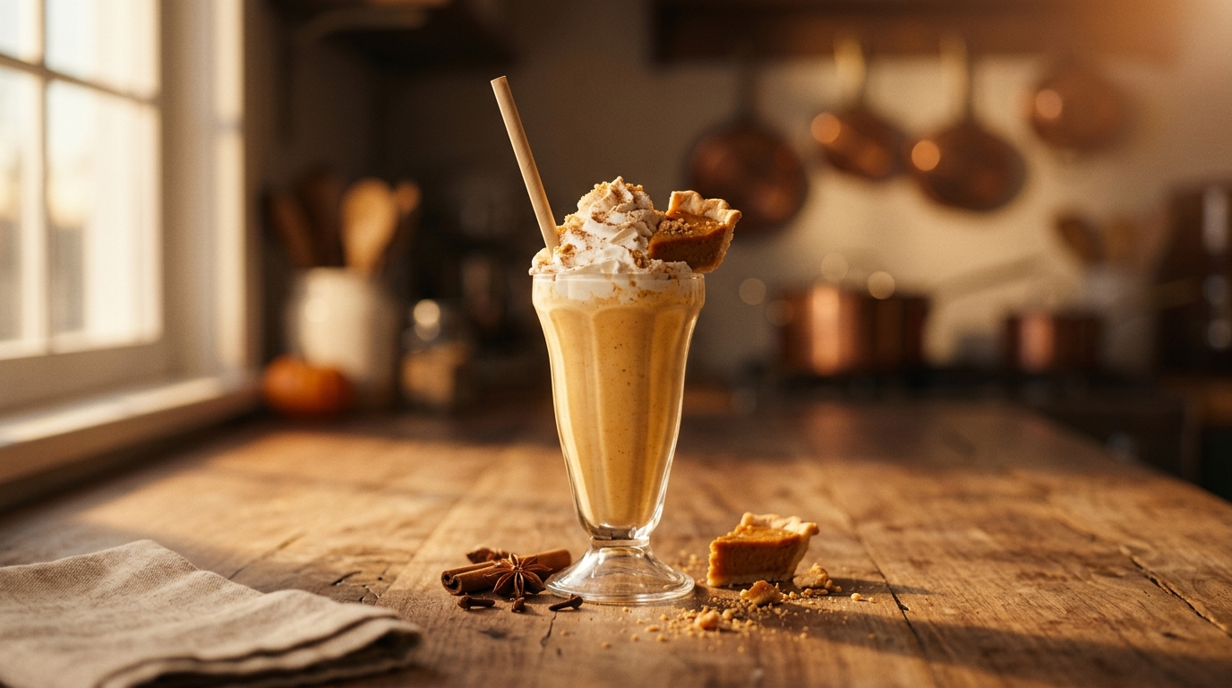 Finished pumpkin pie milkshake ready to enjoy