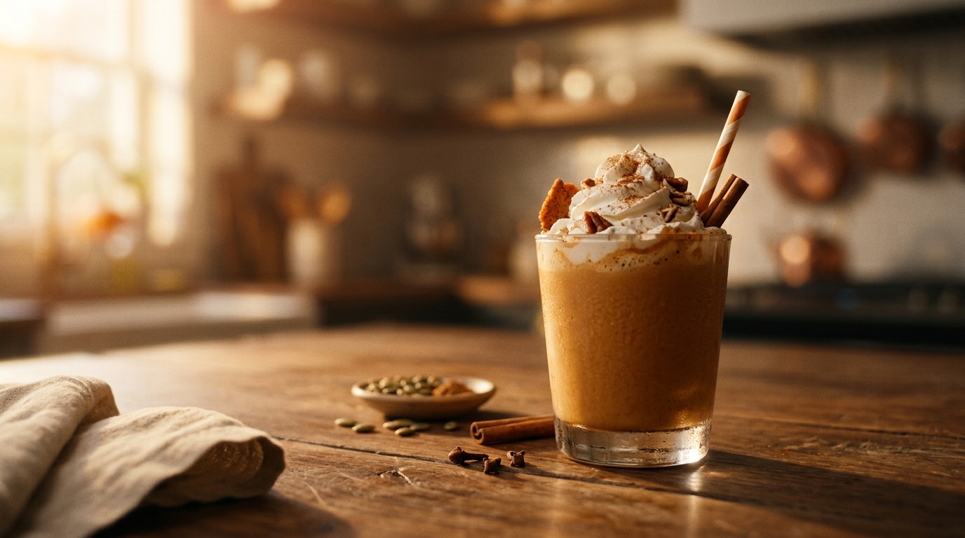 Finished pumpkin spice milkshake ready to enjoy