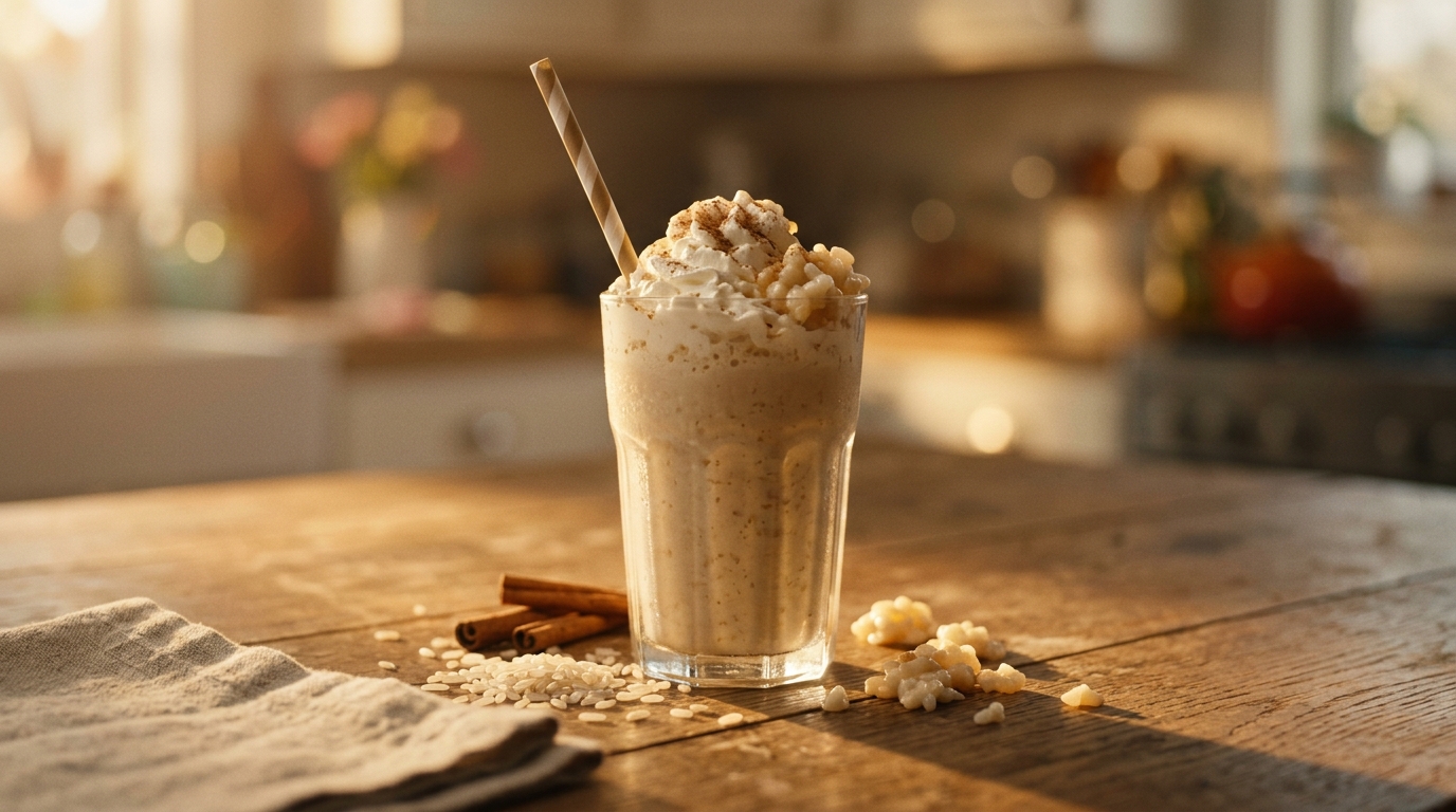 Finished rice pudding milkshake ready to enjoy
