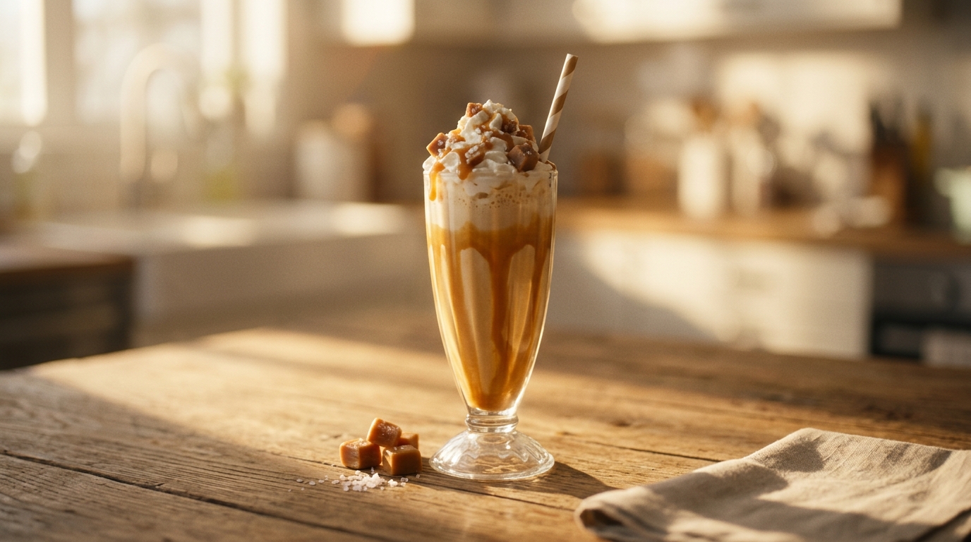 Finished salted caramel milkshake ready to enjoy