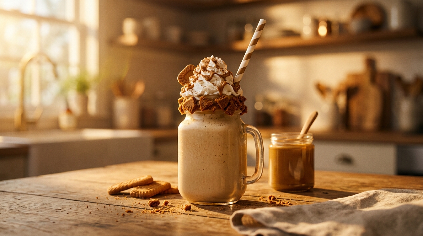 Finished spiced cookie butter milkshake ready to enjoy