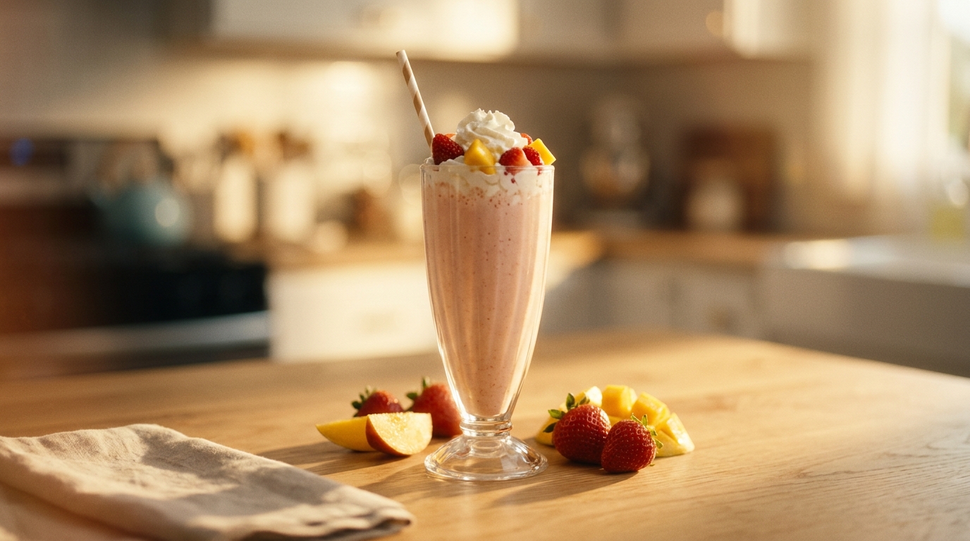 Finished strawberry mango milkshake ready to enjoy