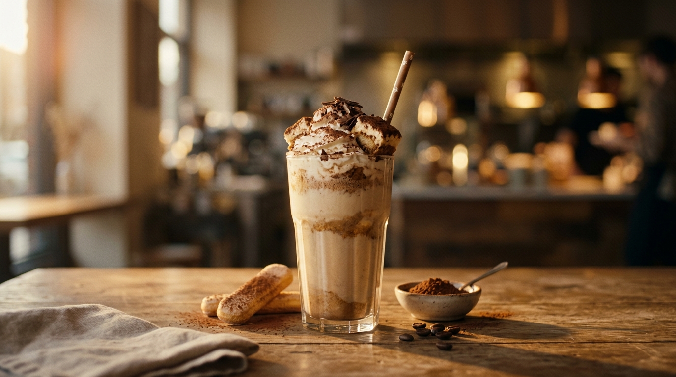Finished tiramisu milkshake ready to enjoy