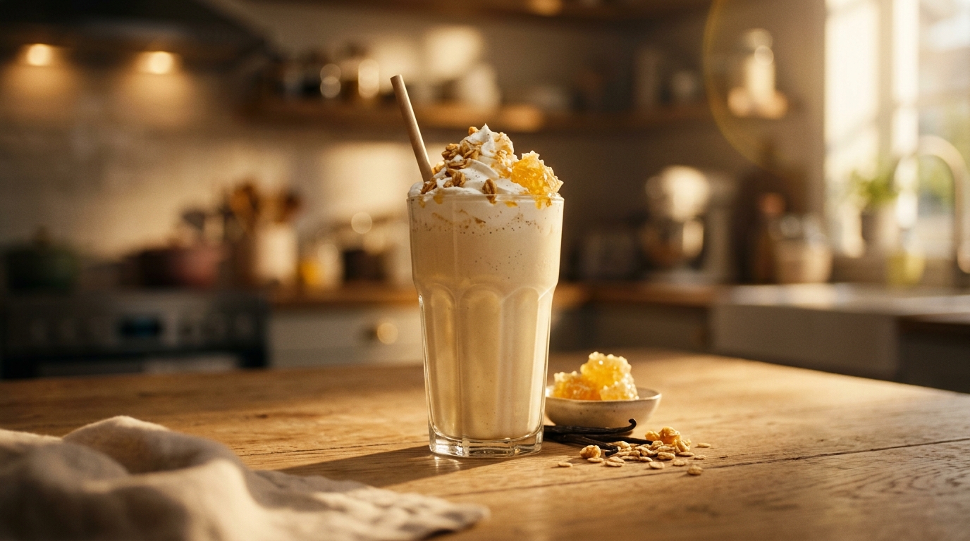 Finished vanilla honey milkshake ready to enjoy
