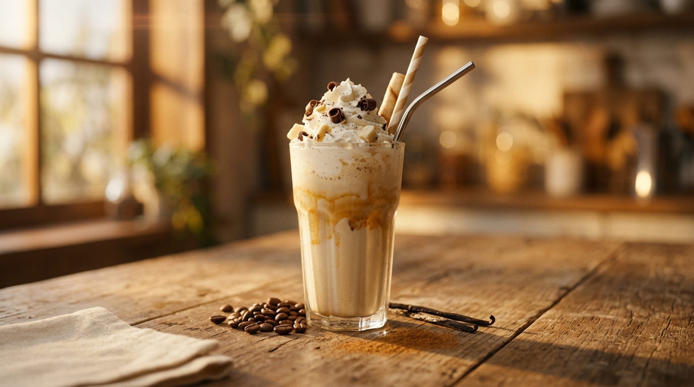 Finished vanilla latte milkshake ready to enjoy