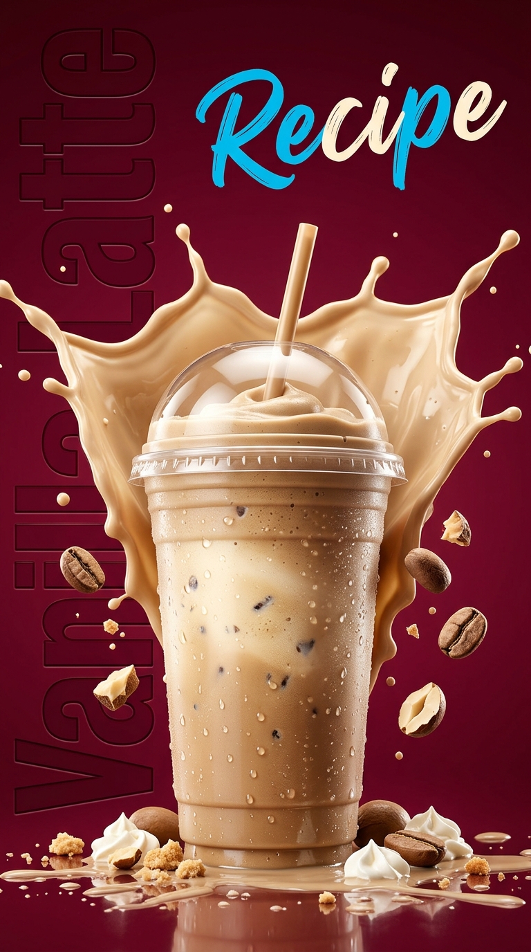 Creamy vanilla latte milkshake topped with whipped cream in a chilled glass
