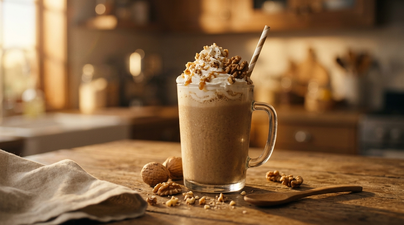 Finished walnut milkshake ready to enjoy