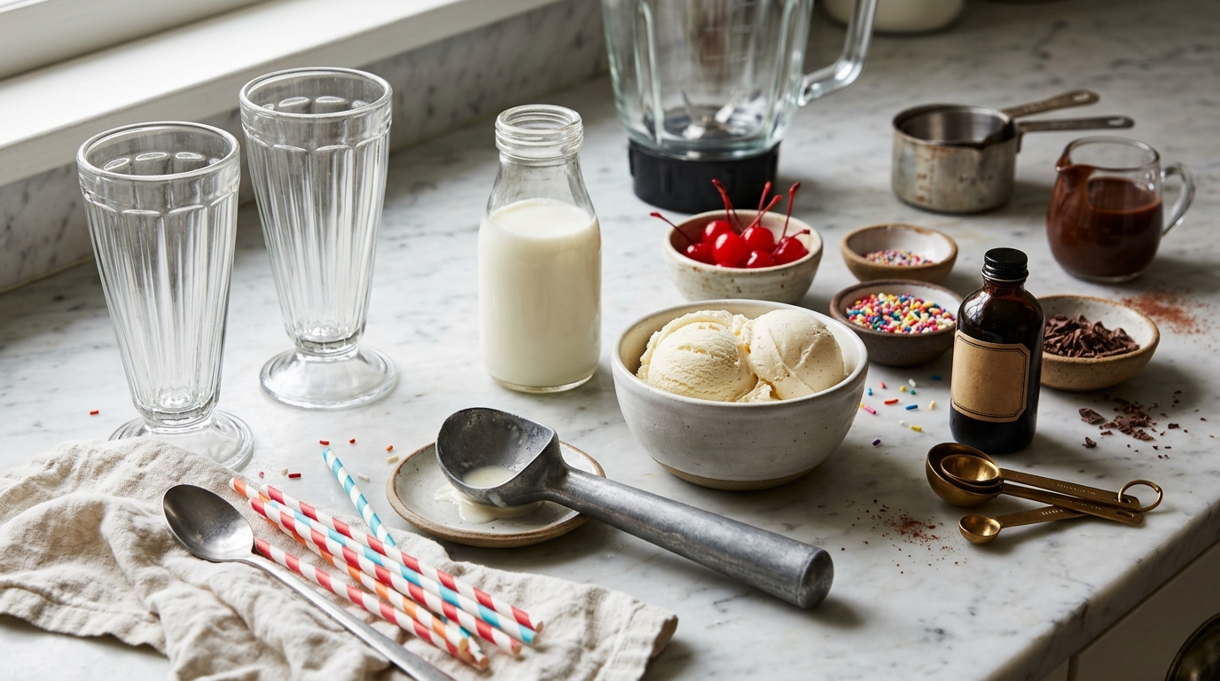 Close-up of milkshake making 101: essential ingredients and tools for beginners